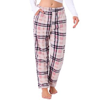 Women's Fuzzy Fleece Plush Plaid Pajama Pants Winter Warm Lounge Sleepwear with Pockets Bottoms