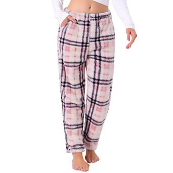 Women's Fuzzy Fleece Plush Plaid Pajama Pants Winter Warm Lounge Sleepwear with Pockets Bottoms