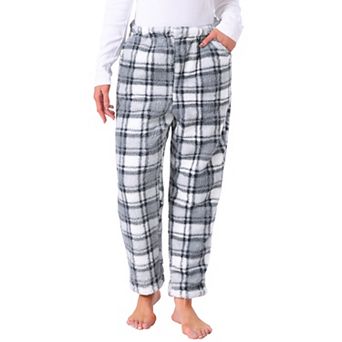 Women's Fuzzy Fleece Plush Plaid Pajama Pants Winter Warm Lounge Sleepwear with Pockets Bottoms