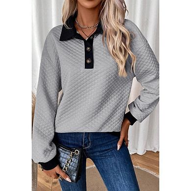 Womens Sweatshirt Casual Long Sleeve Lightweight Sweatshirts Button Loose Pullover Tops