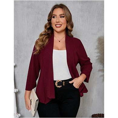 Women Plus Size Casual Blazer Open Front Long Sleeve Work Office Cardigan Jackets