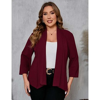 Women Plus Size Casual Blazer Open Front Long Sleeve Work Office Cardigan Jackets