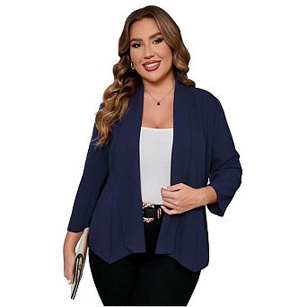 Women Plus Size Casual Blazer Open Front Long Sleeve Work Office Cardigan Jackets
