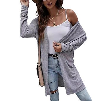 Women's Loose Long Cardigans Knit Buttonless Design Sleeve Cardigans