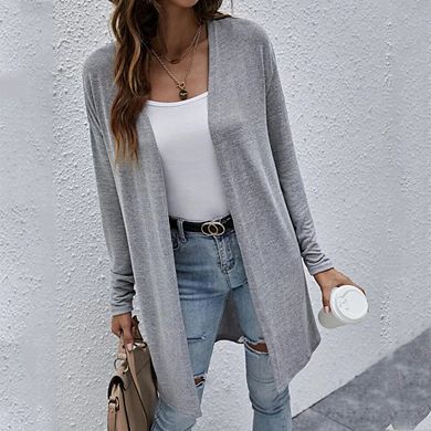 Women's Loose Long Cardigans Knit Buttonless Design Sleeve Cardigans