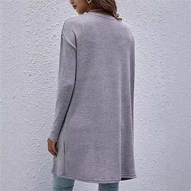 Women's Loose Long Cardigans Knit Buttonless Design Sleeve Cardigans