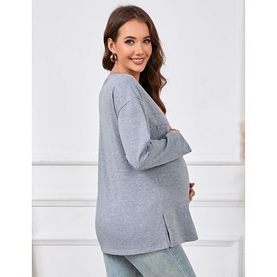 Women's Maternity Nursing Sweatshirt Invisible Friendly Zipper Pullover Top Long Sleeve Shirts