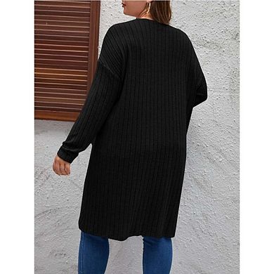 Womens Plus Size Open Front Cardigan Knit Long Sleeve Sweaters Tops Fall Coat Outerwear with Pocket