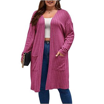 Womens Plus Size Open Front Cardigan Knit Long Sleeve Sweaters Tops Fall Coat Outerwear with Pocket