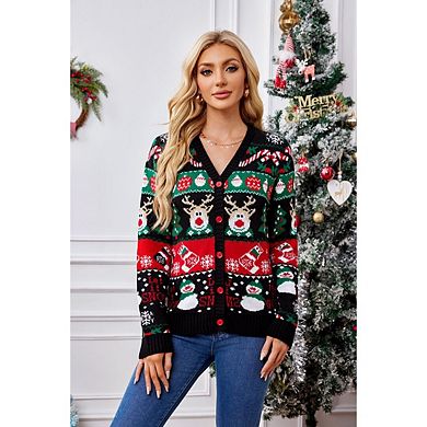 Women's Ugly Christmas Cute Sweater Caidigans Knitted Long Sleeve Open Front Pullover Sweater