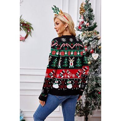 Women's Ugly Christmas Cute Sweater Caidigans Knitted Long Sleeve Open Front Pullover Sweater
