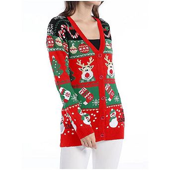 Women's Ugly Christmas Cute Sweater Caidigans Knitted Long Sleeve Open Front Pullover Sweater