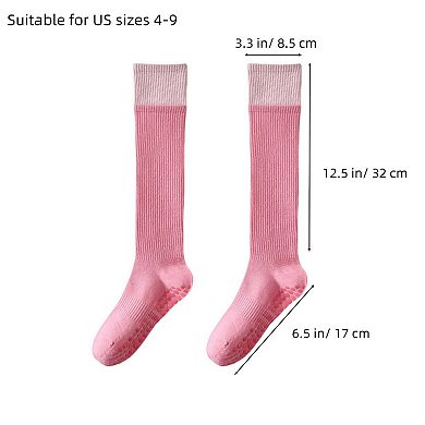 2-Pair Knee High Grip Bottom Socks with Ribbed Knit Design and Cushioned Comfort