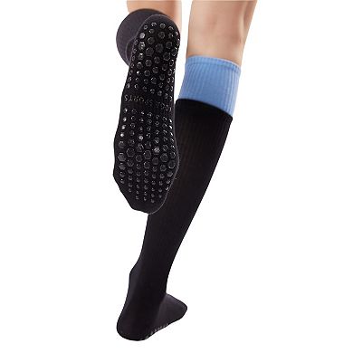 2-Pair Knee High Grip Bottom Socks with Ribbed Knit Design and Cushioned Comfort