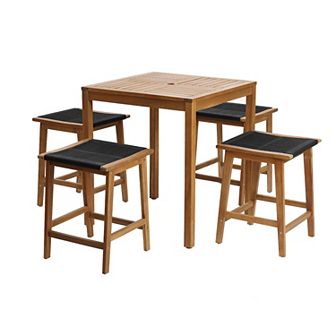 LuxenHome Outdoor Acacia Wood 4-Person Counter Height Table with 4 Stools Set