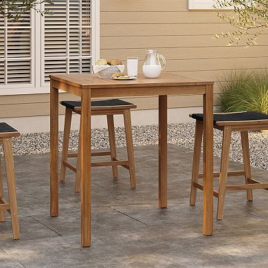 LuxenHome Outdoor Acacia Wood 4-Person Counter Height Table with 4 Stools Set