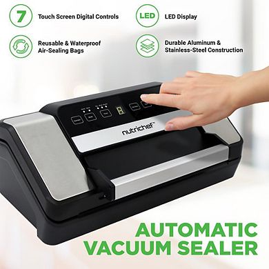 NutriChef Deluxe Vacuum Sealer - Automatic Air Sealing System, Black & Silver - PKVS90STS