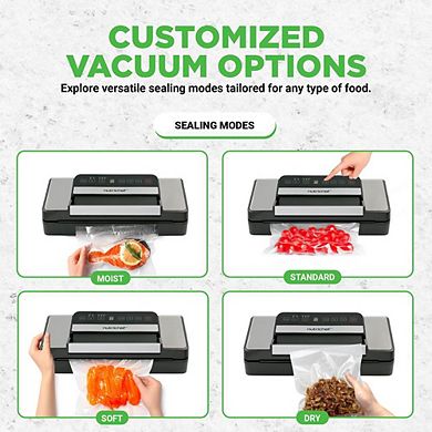 NutriChef Deluxe Vacuum Sealer - Automatic Air Sealing System, Black & Silver - PKVS90STS