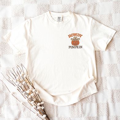 Embroidered Howdy Pumpkin - Women's Garment Dyed Tee