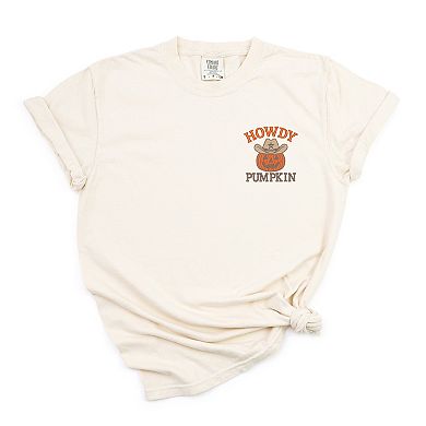 Embroidered Howdy Pumpkin - Women's Garment Dyed Tee