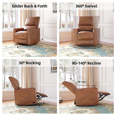 Swivel Rocking Recliner Chair, Manual Recliner Glider with Lumbar Support, Living Room, Nursery