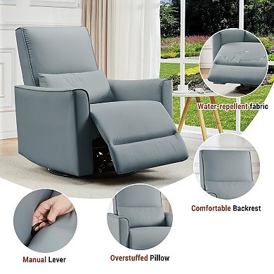 Swivel Rocking Recliner Chair, Manual Recliner Glider with Lumbar Support, Living Room, Nursery