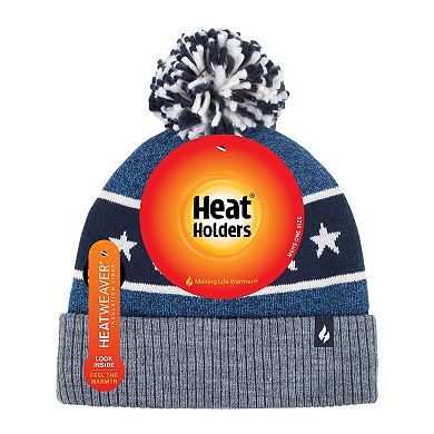 Men's Heat Holders Heatweaver Lined Patriotic USA Roll Up Hat with Pom
