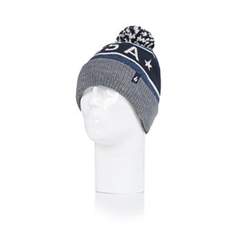 Men's Heat Holders Heatweaver Lined Patriotic USA Roll Up Hat with Pom