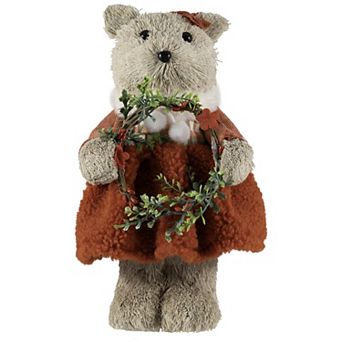 Northlight 10-Inch Woodland Girl Bear Holding Wreath Christmas Figure Table Decor
