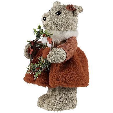 Northlight 10-Inch Woodland Girl Bear Holding Wreath Christmas Figure Table Decor