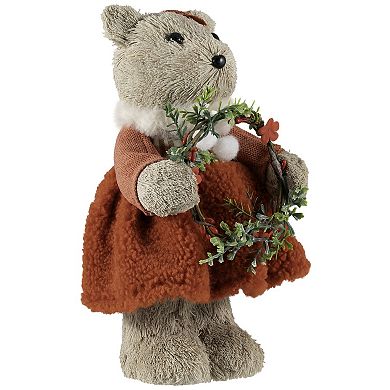 Northlight 10-Inch Woodland Girl Bear Holding Wreath Christmas Figure Table Decor