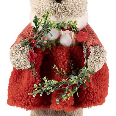 Northlight 10-Inch Woodland Girl Bear Holding Wreath Christmas Figure Table Decor