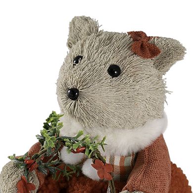 Northlight 10-Inch Woodland Girl Bear Holding Wreath Christmas Figure Table Decor