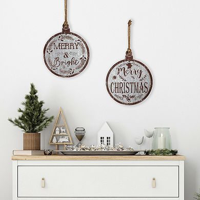 Northlight 14-Inch Merry Christmas & Merry and Bright Wall Decor Set of 2