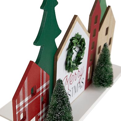 Northlight 15-Inch Wooden "Merry Christmas" Houses with Trees Table Decor