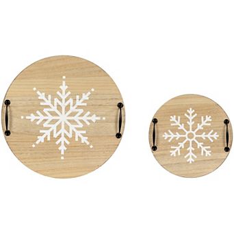 Northlight 2 pc Round Snowflake Serving Trays with Handles Set
