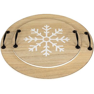 Northlight 2-pc. Round Snowflake Serving Trays with Handles Set