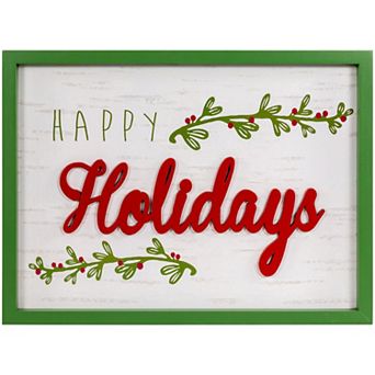 Northlight Framed Happy Holidays Wooden Wall Decor 15.75-Inch