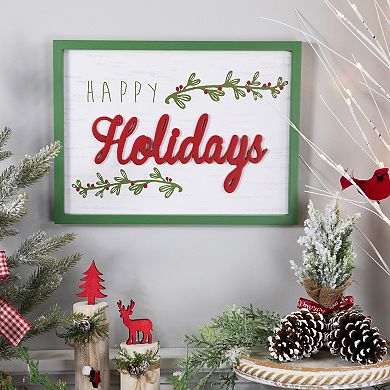 Northlight Framed Happy Holidays Wooden Wall Decor 15.75-Inch