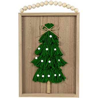 Northlight Knitted Christmas Tree Wall Decor with Wooden Frame 14-Inch