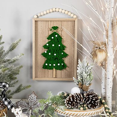 Northlight Knitted Christmas Tree Wall Decor with Wooden Frame 14-Inch