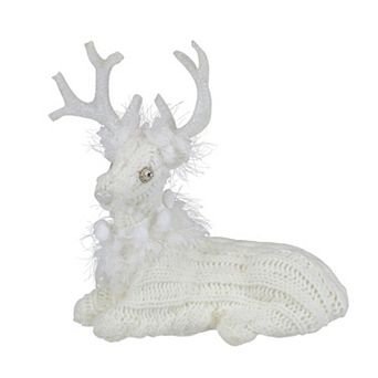 Northlight Cable Knit Sweater Sitting Reindeer Christmas Figure Table Decor