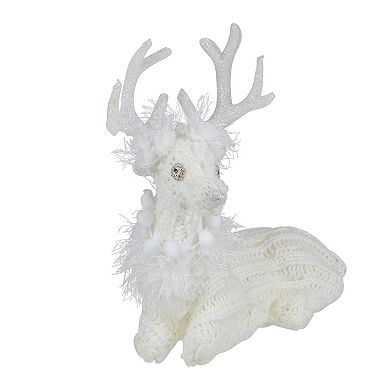 Northlight Cable Knit Sweater Sitting Reindeer Christmas Figure Table Decor