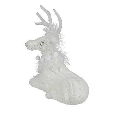 Northlight Cable Knit Sweater Sitting Reindeer Christmas Figure Table Decor