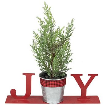 Northlight Potted Faux Pine in Metal "JOY" Planter Christmas Decoration Table Decor
