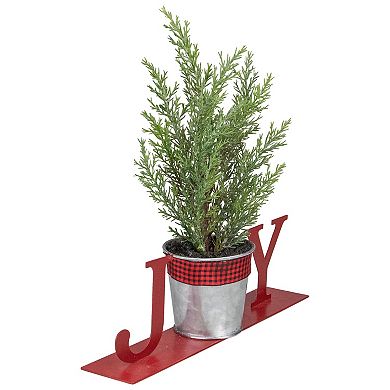 Northlight Potted Faux Pine in Metal "JOY" Planter Christmas Decoration Table Decor