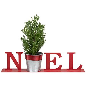 Northlight Potted Faux Pine in Metal "NOEL" Planter Christmas Decoration Table Decor
