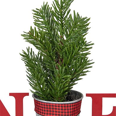 Northlight Potted Faux Pine in Metal "NOEL" Planter Christmas Decoration Table Decor