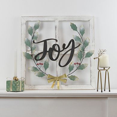 Northlight 23.75" Joy Window Frame with Holly Christmas Wall Sign