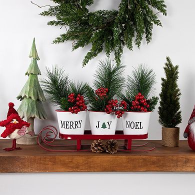 Northlight Sleigh with "Noel," "Joy," & "Merry" Buckets Christmas Centerpiece Table Decor